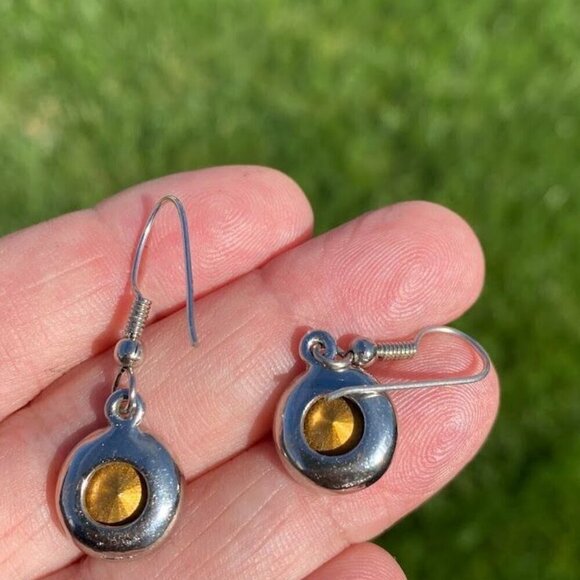 Crystal Bezel Set Round Earrings Silver Tone - Picture 2 of 2